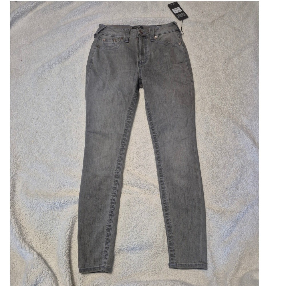 True Religion Jennie Curvy High Rise Super Skinny Jeans Grey Kaia 208626 Size 27